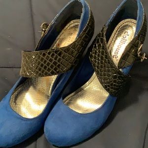 Blue suede heels
